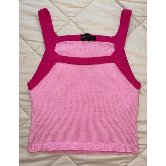 NWOT Pink Contrast Binding Knitted Crop Top - Picture 7 of 7
